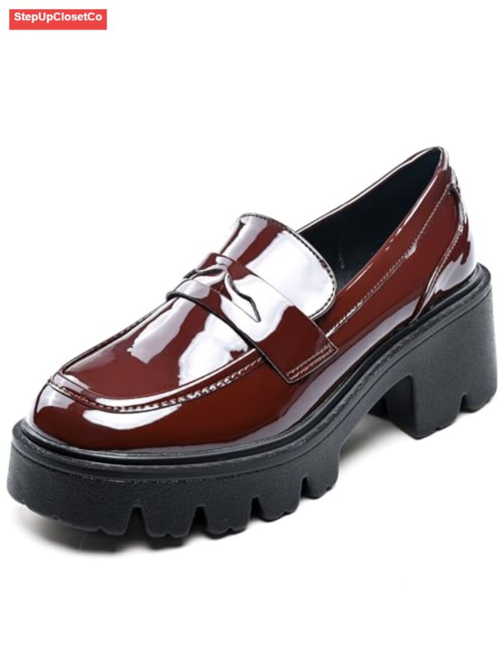 Black Patent Leather Platform Loafers for Women Chunky Slip On Comfort Shoes